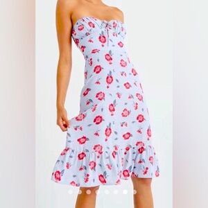 Sunday Best Strapless Floral Midi Dress Medium Red Blue Romantic Feminine